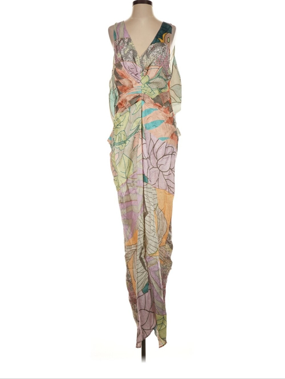 Mes Demoiselles Printed V-Neck Ruched Front Maxi Dress NWOT Small FR 36